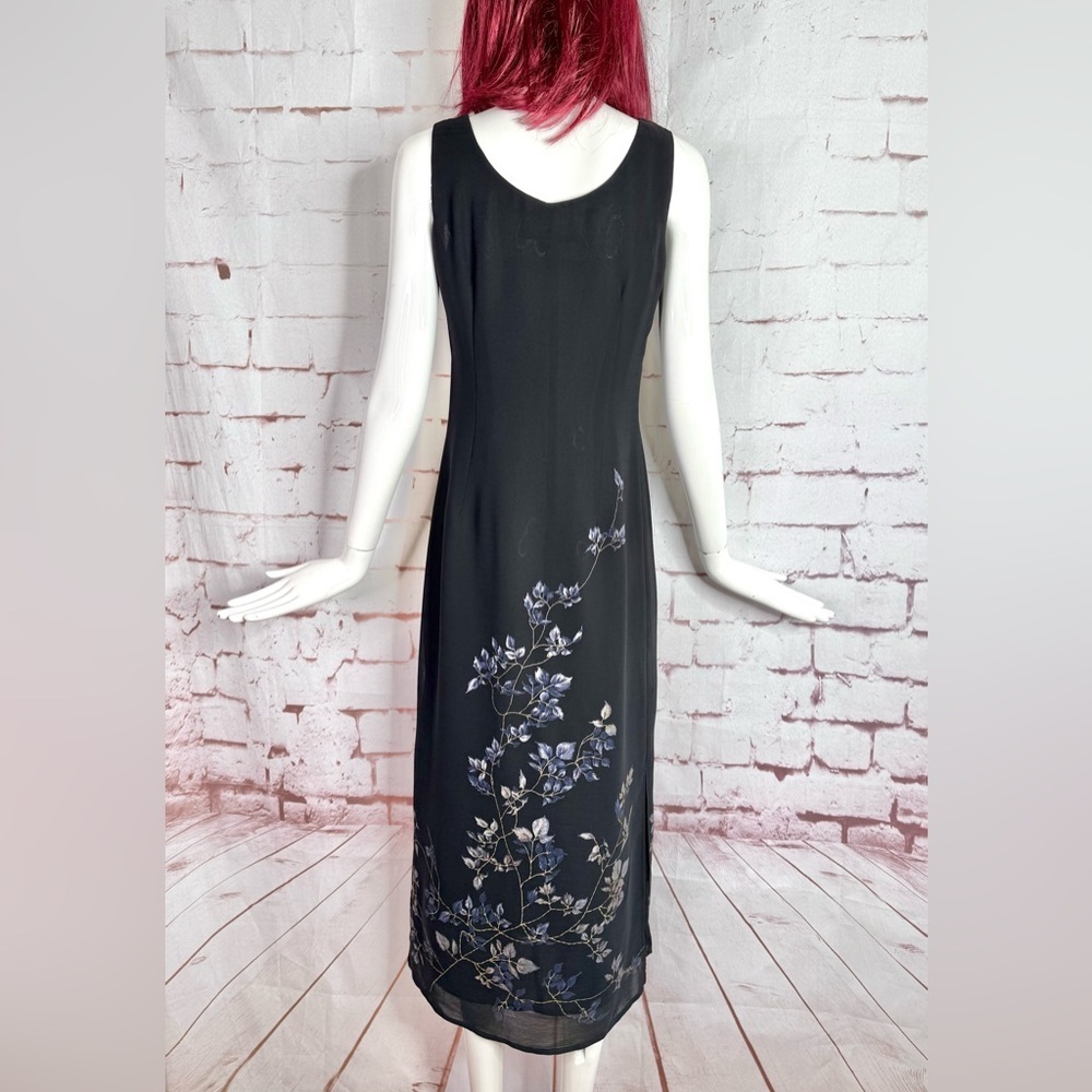 DONNA RICCO New York 2 PETITE Floral design on Black lined sheath maxi dress 2P - Picture 4 of 12